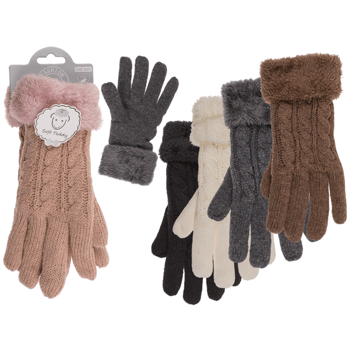 Kuschel-Handschuhe, Elegant,  Zopfmuster,