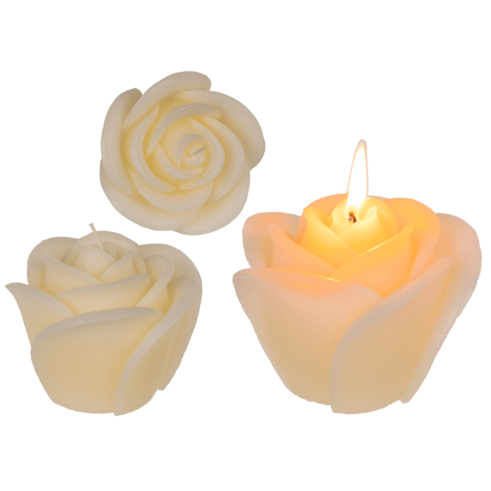 Cremefarbene Kerze, Rose, ca. 11 x 9 cm