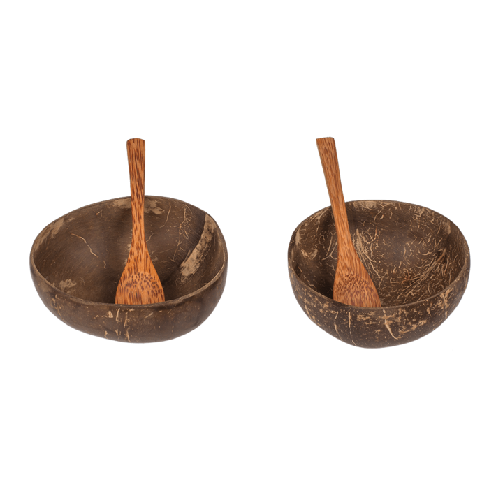 Kokosnuss-Schale, 2er Set mit 2 Löffeln,