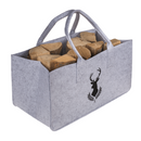 Graue Filztasche für Kaminholz, Hirschkopf,