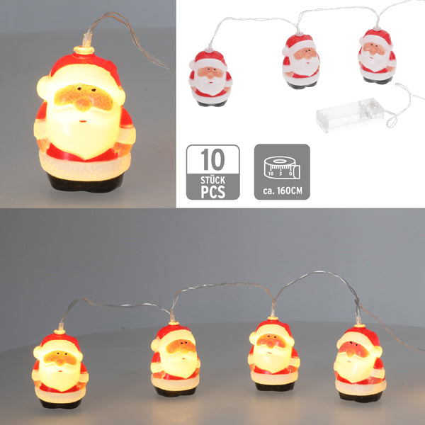 LED Lichterkette, Santa, 10er, ca. 160cmL