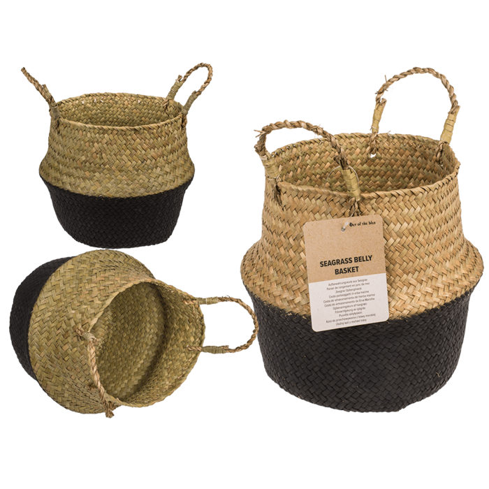 Bauchkorb aus Seegras, mit 2 Henkeln, Black,