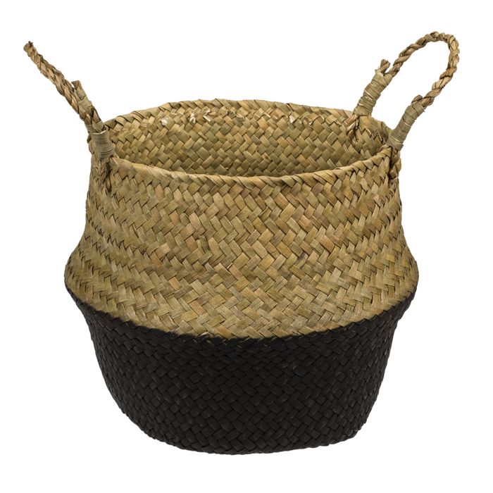 Bauchkorb aus Seegras, mit 2 Henkeln, Black,