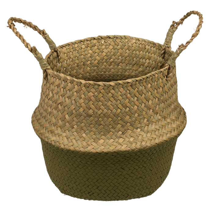 Bauchkorb aus Seegras, mit 2 Henkeln, Olive green,