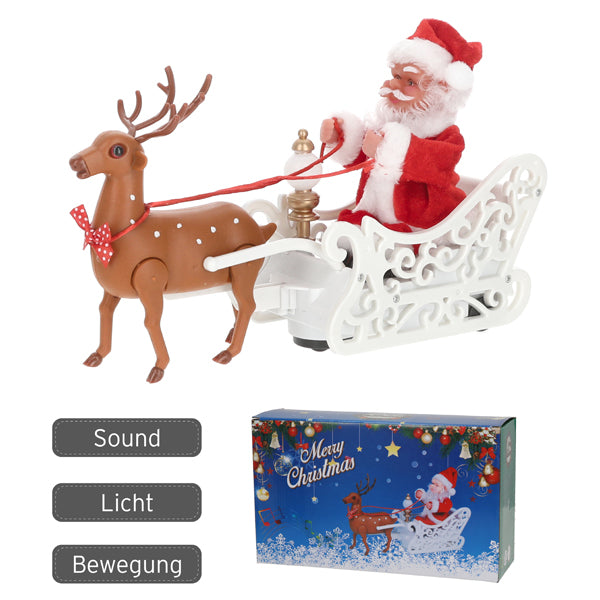 Singender Santa auf Rentierschlitten, ca. 20cmH