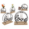 Metall-Pflanzenhalter auf Holzplatte, Love,