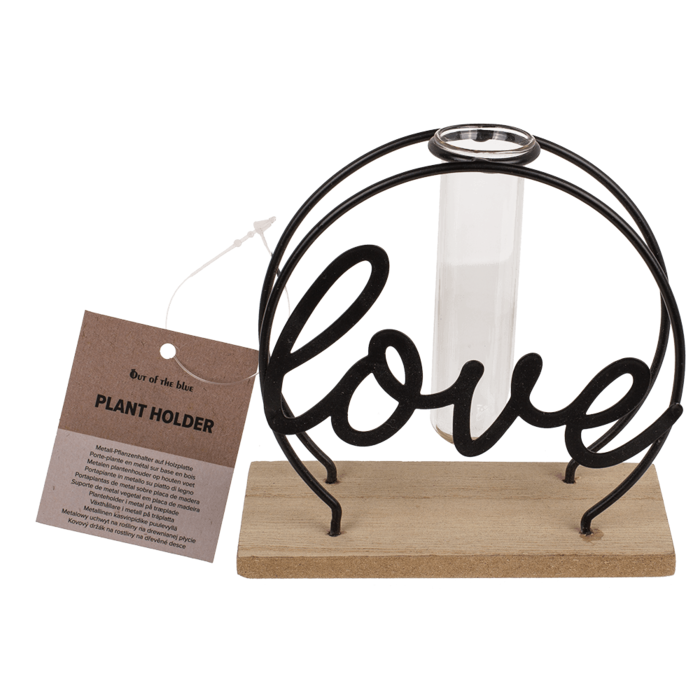 Metall-Pflanzenhalter auf Holzplatte, Love,