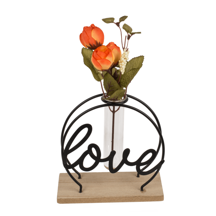 Metall-Pflanzenhalter auf Holzplatte, Love,