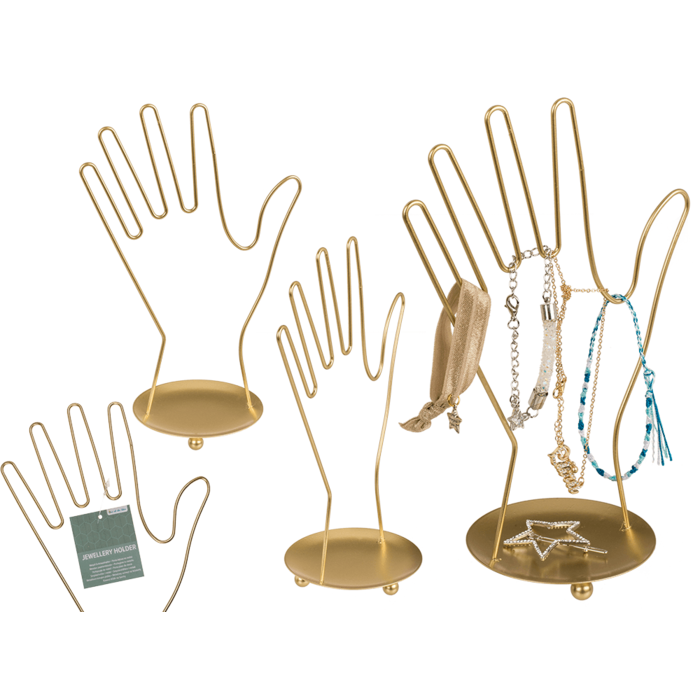 Goldener Metall-Schmuckhalter, Hand, ca. 16 x