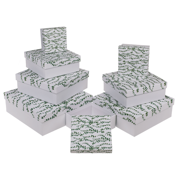 Weiße Geschenkkartonage, Eukalyptus,