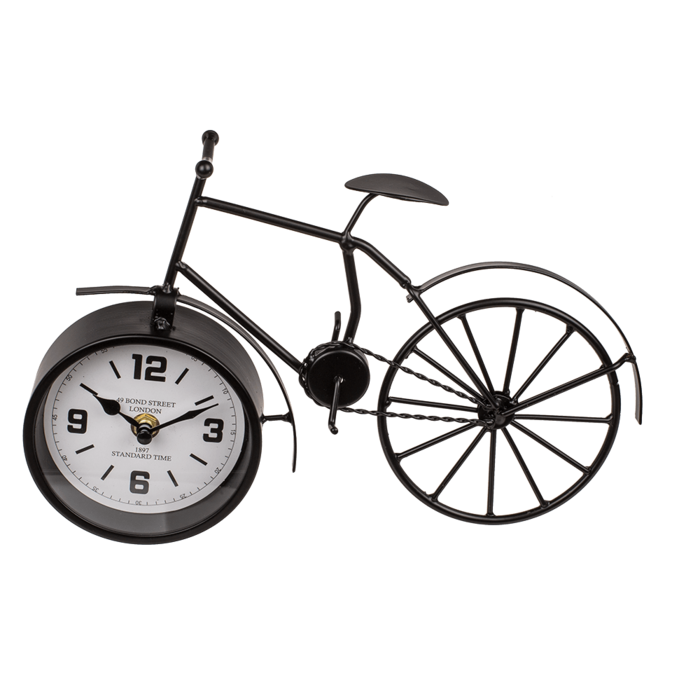 Schwarzes Metall-Fahrrad mit Uhr,