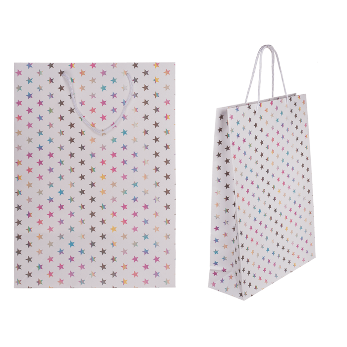 Weiße Papier-Geschenktüte, Holographic Stars,