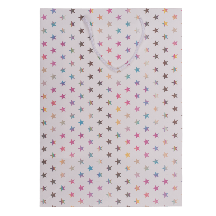 Weiße Papier-Geschenktüte, Holographic Stars,