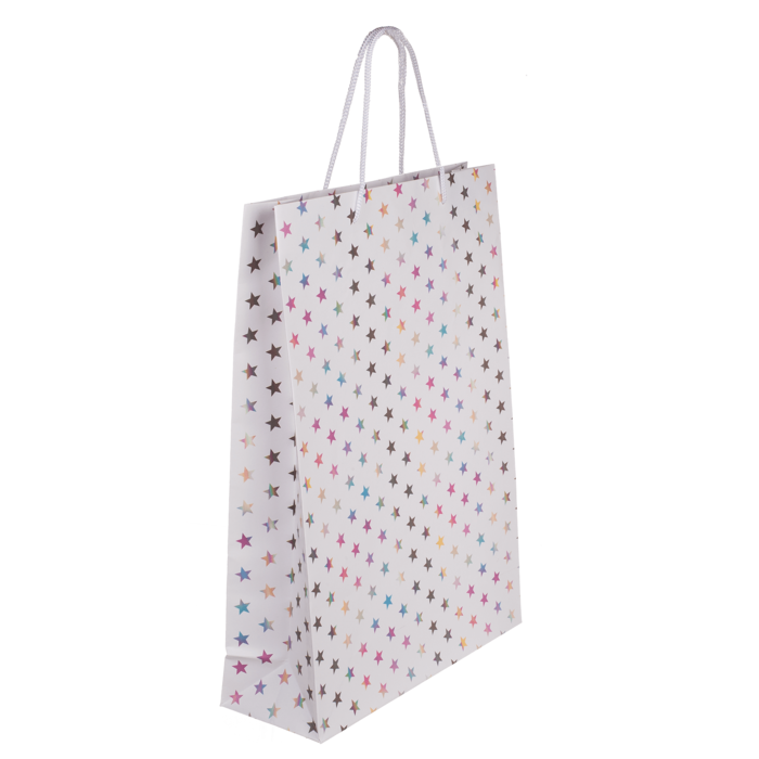 Weiße Papier-Geschenktüte, Holographic Stars,