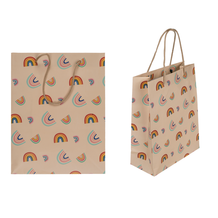 Cremefarbene Papier-Geschenktüte, Rainbows,