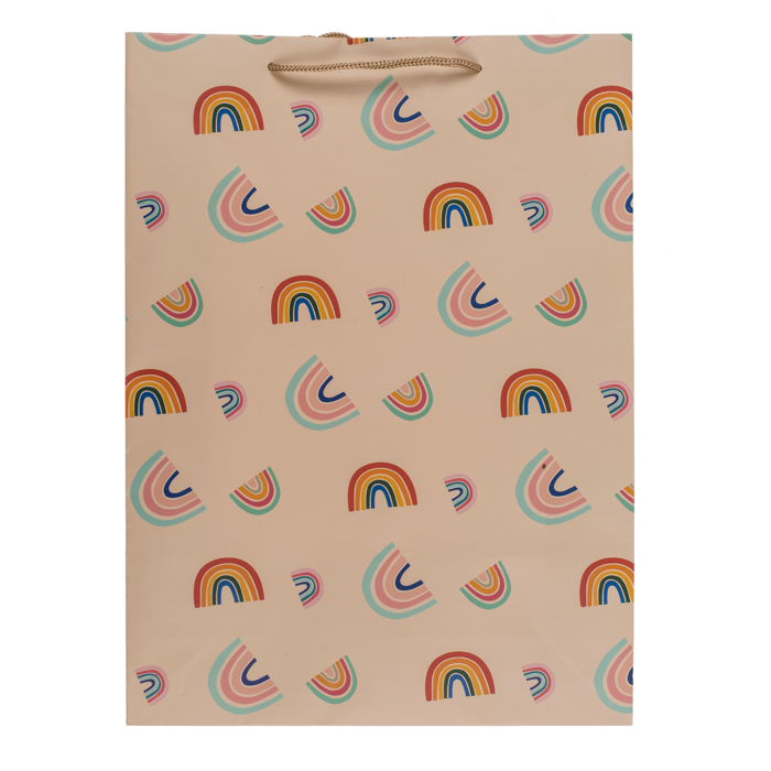 Cremefarbene Papier-Geschenktüte, Rainbows,