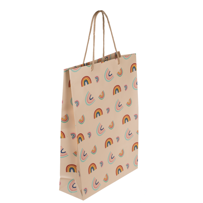 Cremefarbene Papier-Geschenktüte, Rainbows,