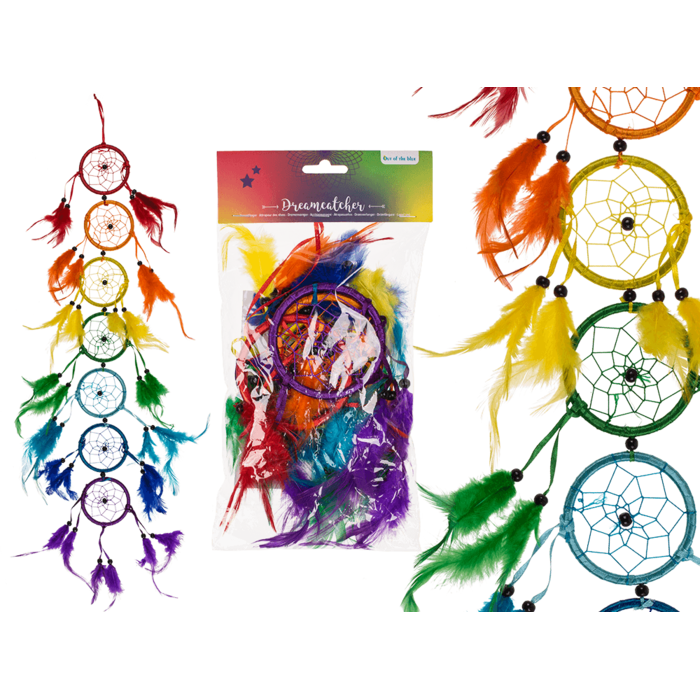Bunter Traumfänger mit Federn, Rainbow,
