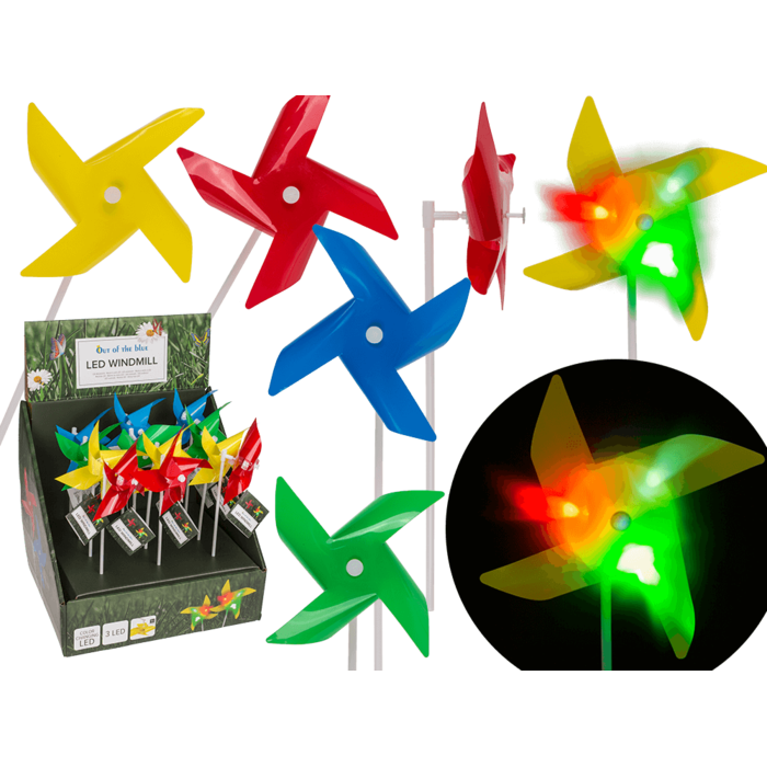 Bunte Windmühle mit 3 LED, farbwechselnd, H: 28 cm