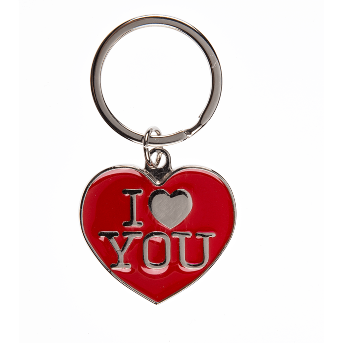 Metall-Schlüsselanhänger, Herz mit I love you,