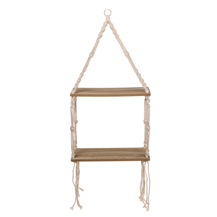 Holz-Wandregal mit Makramee,