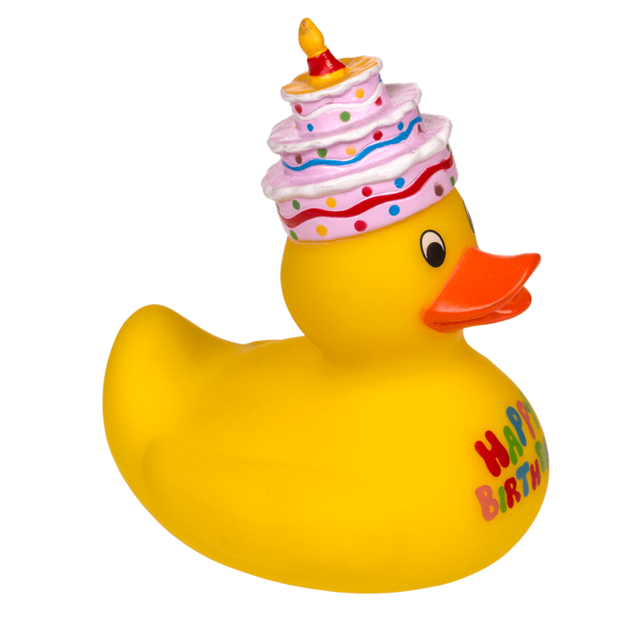 Gelbe Quietsche-Ente, Happy Birthday, ca. 10 cm