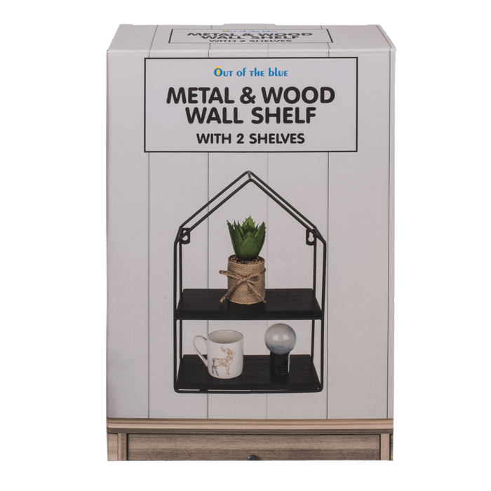 Metall-/Holz-Wandregal mit 2 Böden,