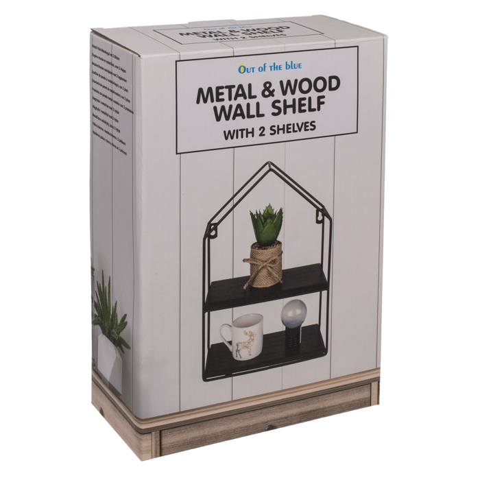 Metall-/Holz-Wandregal mit 2 Böden,