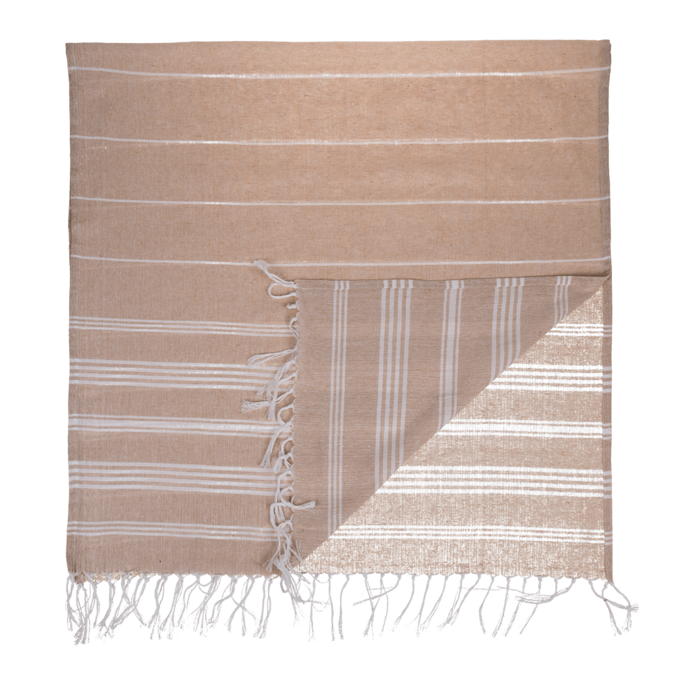 Weiß/braunes Fouta-Hamamtuch (für Sauna & Strand)
