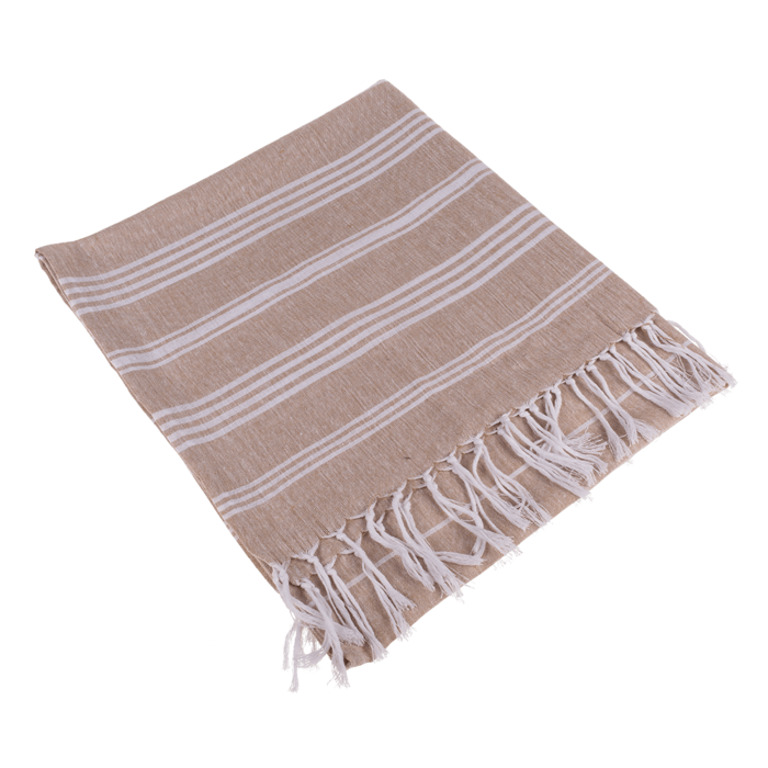 Weiß/braunes Fouta-Hamamtuch (für Sauna & Strand)
