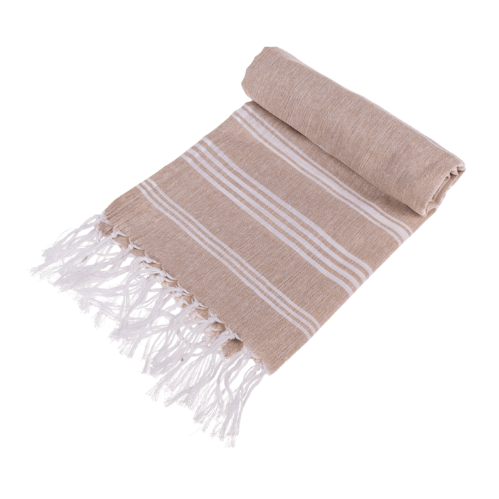 Weiß/braunes Fouta-Hamamtuch (für Sauna & Strand)