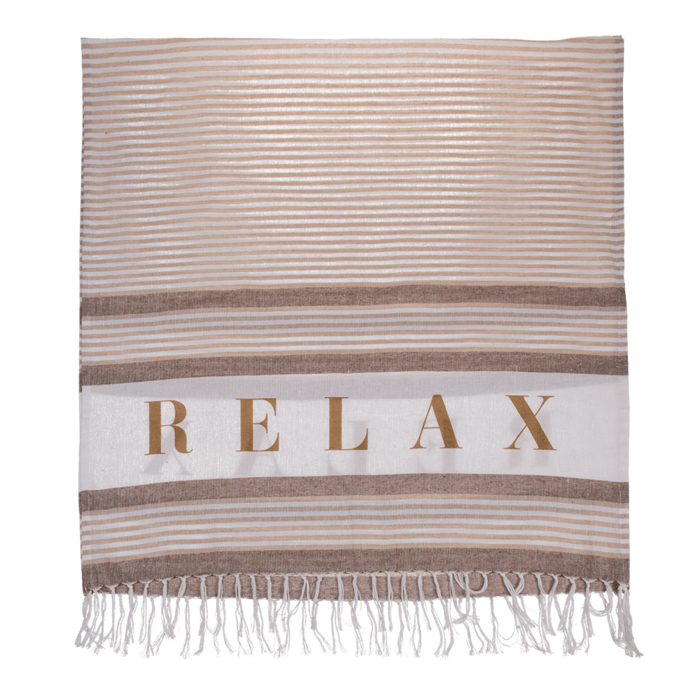 Weiß/creme/braunfarbenes Fouta-Hamamtuch, Relax,