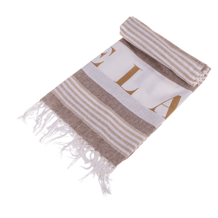 Weiß/creme/braunfarbenes Fouta-Hamamtuch, Relax,