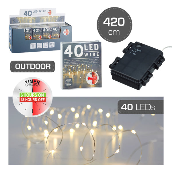 Lichterkette Mikro Outdoor, 40 LED, Timer 420cm