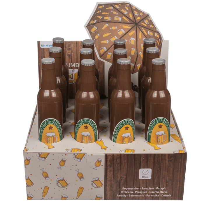 Taschen-Regenschirm, Bierflasche,