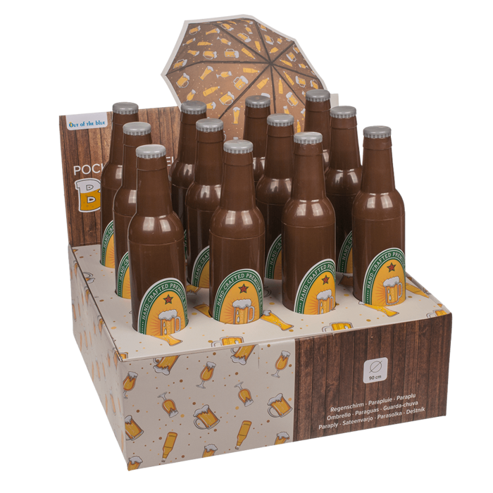 Taschen-Regenschirm, Bierflasche,