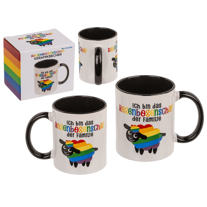 Becher, Regenbogen-Schaf, Steingut,