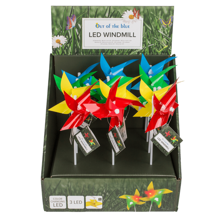 Bunte Windmühle mit 3 LED, farbwechselnd, H: 28 cm