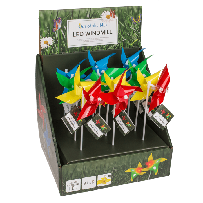 Bunte Windmühle mit 3 LED, farbwechselnd, H: 28 cm