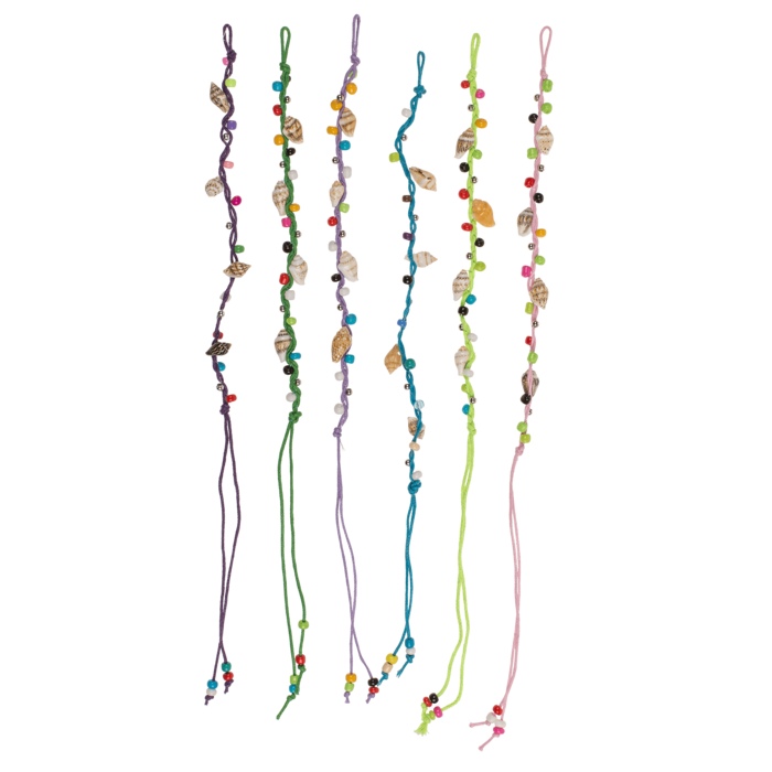 Textil-Armband mit Muscheln & Glasperlen,