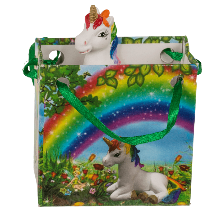 Einhorn, in Regenbogen-Papiertüte,