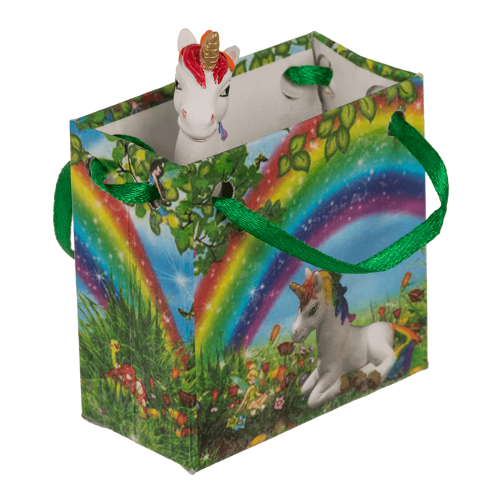 Einhorn, in Regenbogen-Papiertüte,
