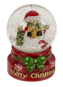 Schneekugel, Weihnachtsfigur, auf rotem & grünem