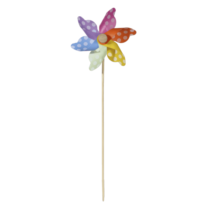 Bunte Windmühle mit weißen Punkten, ca. 9 cm,