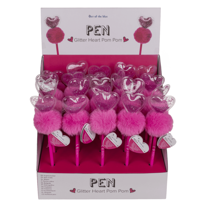 Kugelschreiber, Glitzerherz Pom Pom,