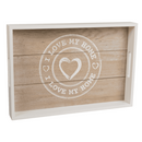Weiß/naturfarbenes Holz-Tablett, I love my home,