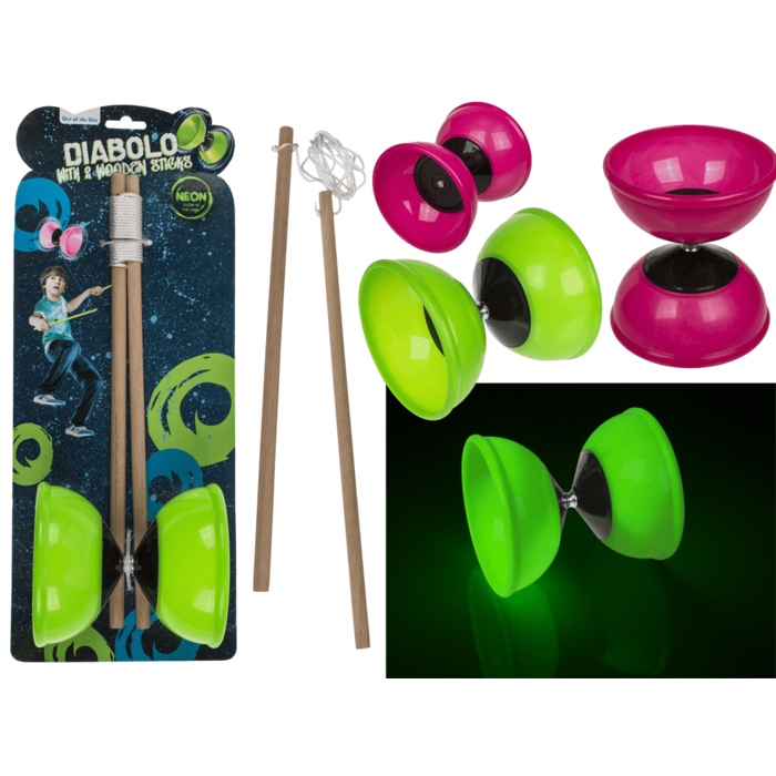 Diabolo mit 2 Holzstäben, Glow in the Dark,