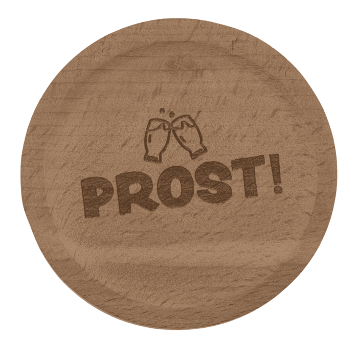 Holz-Untersetzer, mit Spuch und Flaschenöffner,