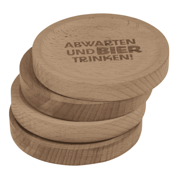Holz-Untersetzer, mit Spuch und Flaschenöffner,
