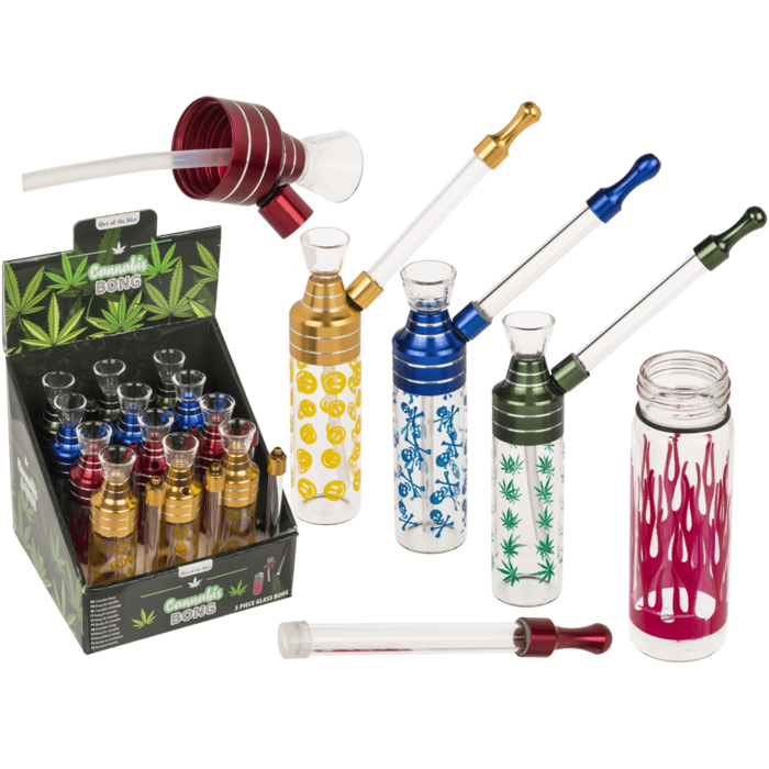 Bong, Classic, 12 cm, mit Mundstück, Glas/Metlall,